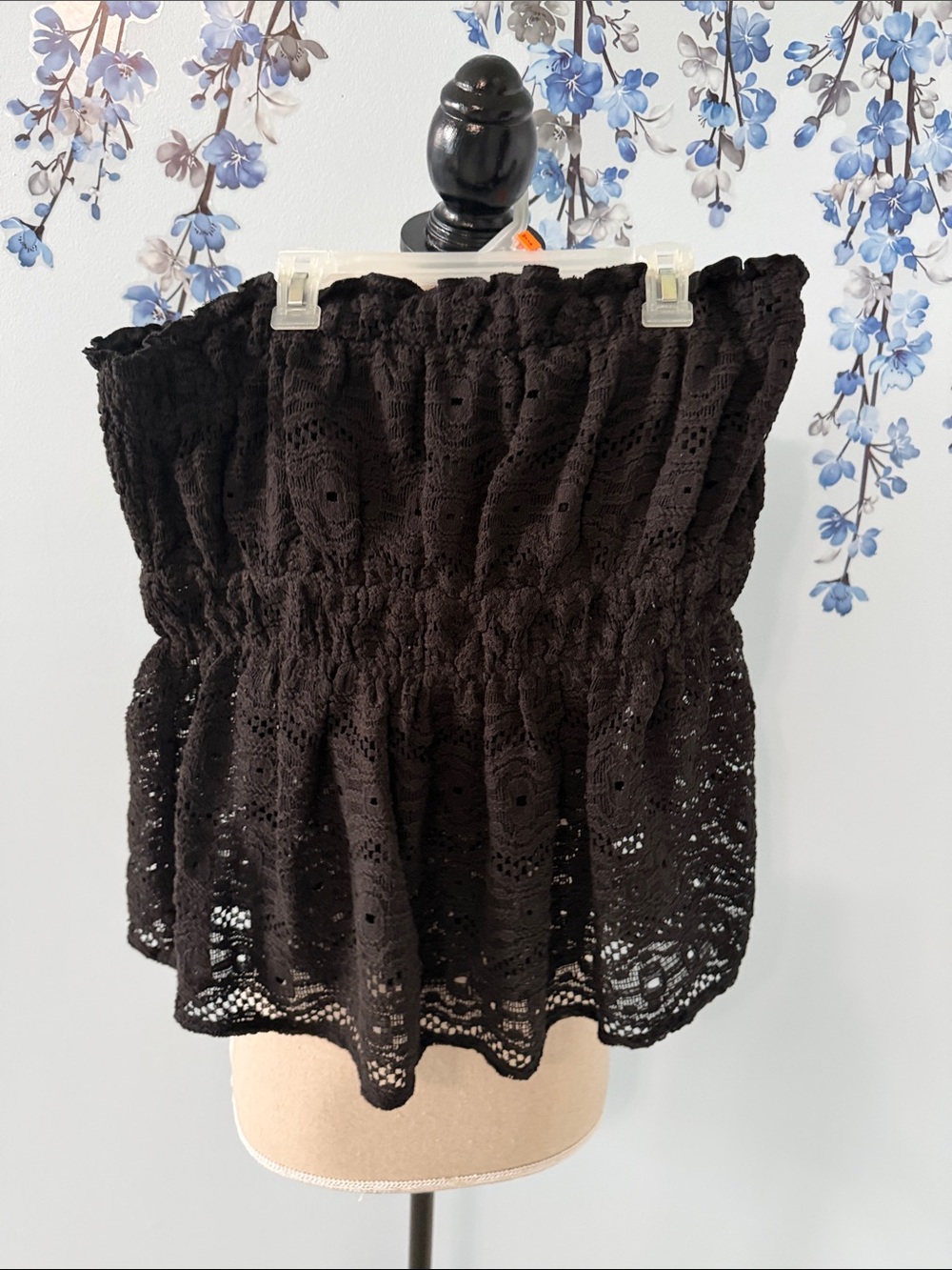 Black Strapless Eyelet Smocked Tube Top